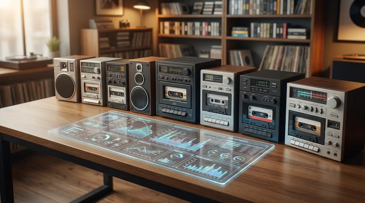 カセット付きミニコンポ7機種のスペック比較表